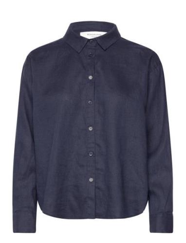 Linen Shirt Tops Shirts Long-sleeved Navy Rosemunde