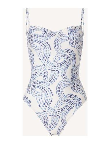 Eva Printed Swimsuit Badedrakt Badetøy Blue Lexington Clothing