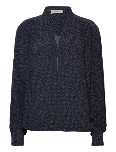 Elena Printed Blouse Tops Blouses Long-sleeved Navy HUNKYDORY