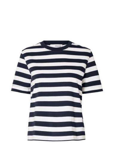 Slfessential Ss Striped Boxy Tee Tops T-shirts & Tops Short-sleeved Wh...