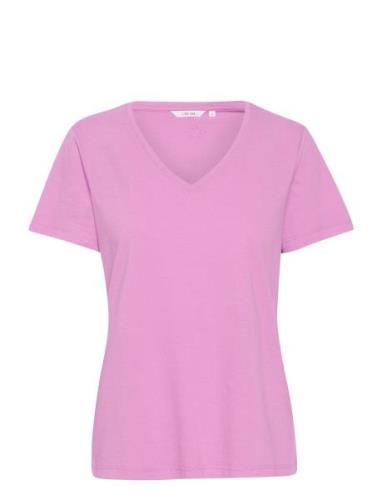 Crnaia Deep V-Neck T-Shirt Tops T-shirts & Tops Short-sleeved Pink Cre...