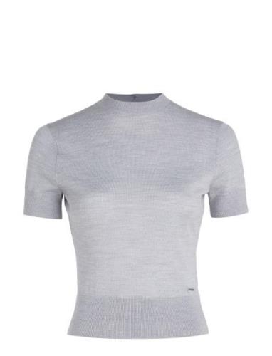 Merino Wool Button Sweater Tops Knitwear Jumpers Grey Calvin Klein