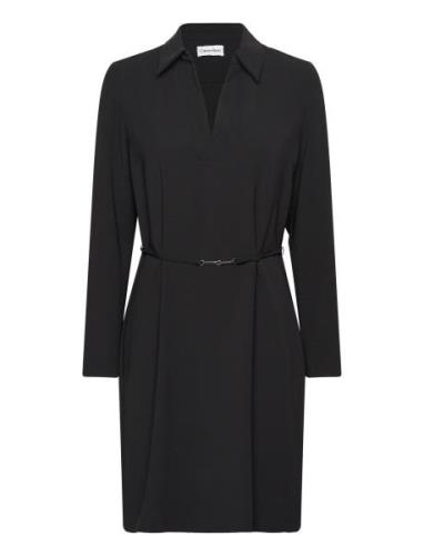 Structure Twill Ls Shirt Dress Kort Kjole Black Calvin Klein