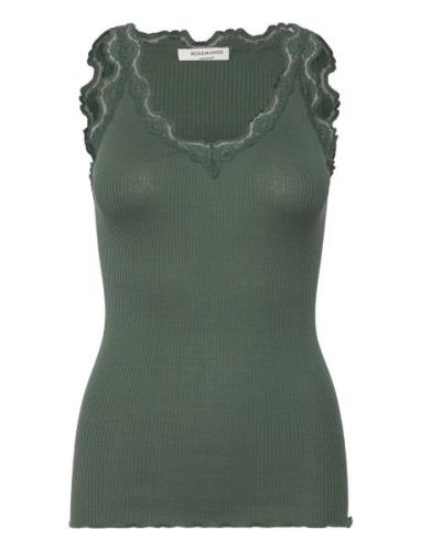 Silk Top W/ Lace Tops T-shirts & Tops Sleeveless Green Rosemunde