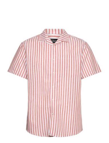 Giles Bowling Striped Shirt S/S Tops Shirts Short-sleeved Pink Clean C...