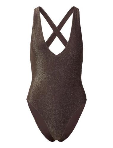 Swimsuit Ciara Lurex Badedrakt Badetøy Brown Lindex