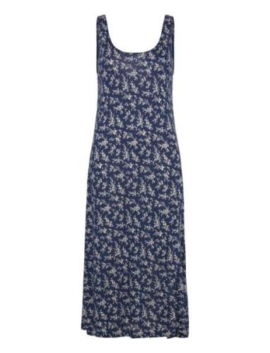 Floral Scoopneck Jersey Dress Knelang Kjole Blue Polo Ralph Lauren