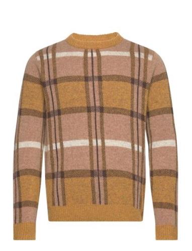 Akkarl Check Lambswool Knit Tops Knitwear Round Necks Beige Anerkjendt