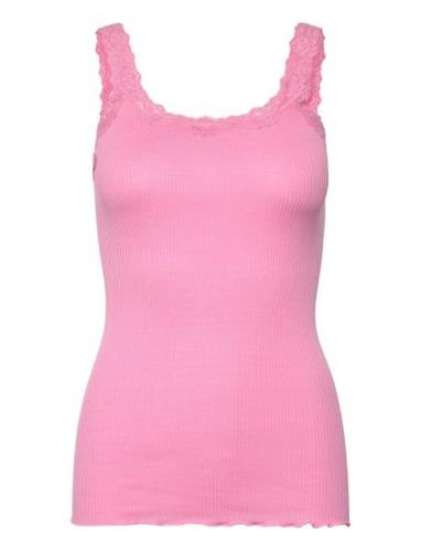 Silk Top W/ Lace Tops T-shirts & Tops Sleeveless Pink Rosemunde