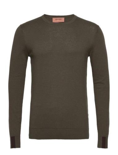 Adam Supima O-Neck Knit Tops Knitwear Round Necks Khaki Green Mos Mosh...