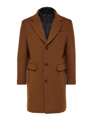 Slhjoseph Wool Coat Noos Ullfrakk Frakk Brown Selected Homme