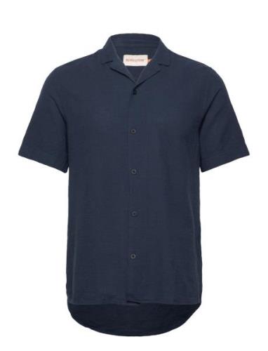 Short-Sleeved Cuban Shirt Tops Shirts Short-sleeved Navy Revolution