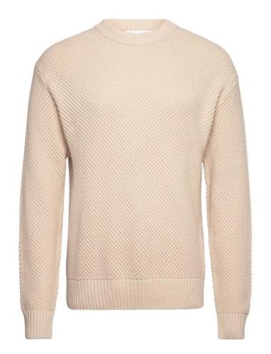 Slhbert Relaxed Ls Knit Stu Crew Neck W Tops Knitwear Round Necks Beig...