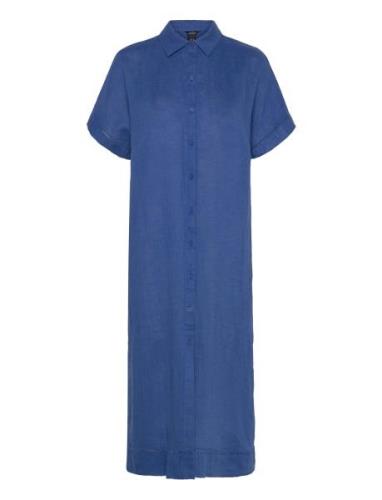 Dress Laila Pure Linen Knelang Kjole Blue Lindex