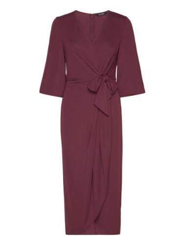 Stretch Jersey Tie-Front Midi Dress Knelang Kjole Burgundy Lauren Ralp...