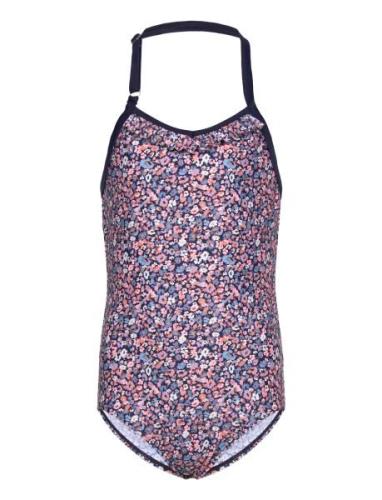 Swimsuit W. Halterneck, Aop Badedrakt Badetøy Pink Color Kids