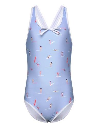 Swimsuit W. Bow, Aop Badedrakt Badetøy Blue Color Kids