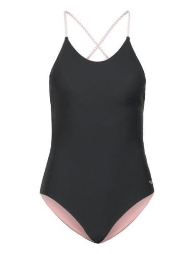 W Piece Twist Back Black Sport Swimsuits Black Arena