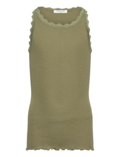 Beatha Silk Top W/ Lace Tops T-shirts Sleeveless Khaki Green Rosemunde...