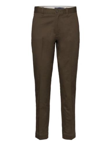 Cropped Slim Fit Twill Chino Pant Bottoms Trousers Chinos Brown Polo R...