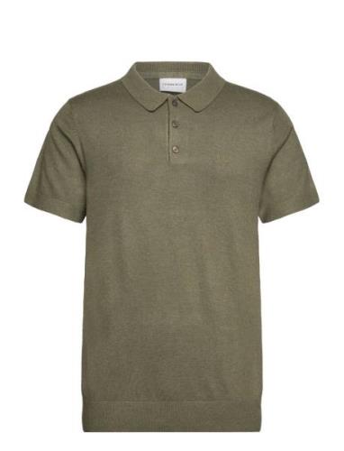 S/S Polo Knit Tops Knitwear Short Sleeve Knitted Polos Khaki Green Lin...