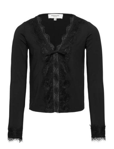 Cardigan W/ Lace Tops Knitwear Cardigans Black Rosemunde Kids