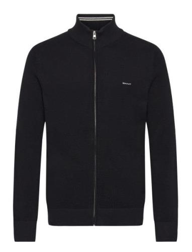 Cotton Pique Zip Cardigan Tops Knitwear Full Zip Jumpers Black GANT