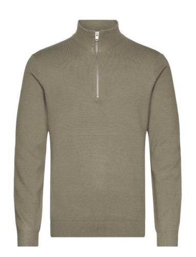 Ecovero Half Zip Knit Tops Knitwear Half Zip Jumpers Khaki Green Lindb...