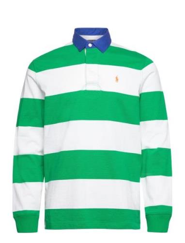 Classic Fit Striped Jersey Rugby Shirt Tops Polos Long-sleeved Green P...