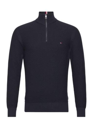 Oval Structure Zip Mock Tops Knitwear Half Zip Jumpers Navy Tommy Hilf...