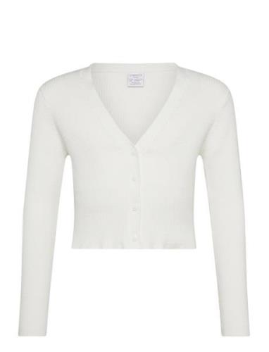 Cardigan Rib Short Tops Knitwear Cardigans White Lindex