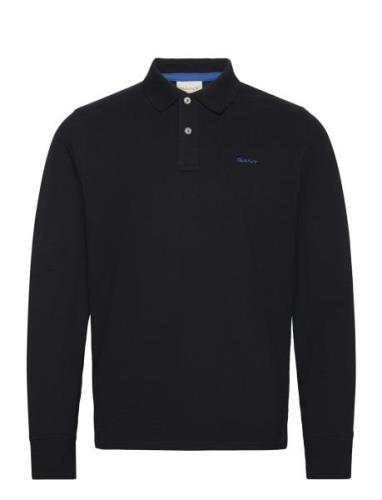 Reg Contrast Pique Ls Rugger Tops Polos Long-sleeved Black GANT