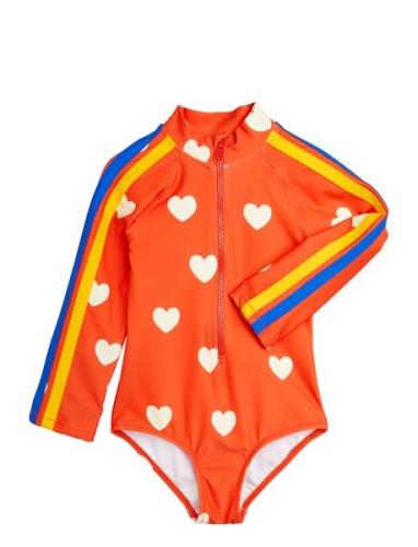 Hearts Aop Ls Uv Swimsuit Swimwear Uv Clothing Uv Suits Red Mini Rodin...