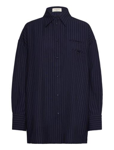 Neo Pinstripe Shirt Tops Overshirts Navy NORR