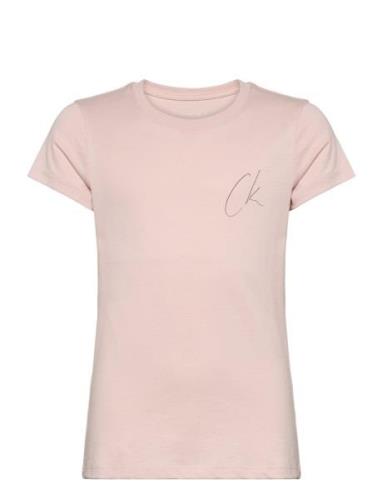 Ck Signage Slim Ss T-Shirt Tops T-shirts Short-sleeved Pink Calvin Kle...