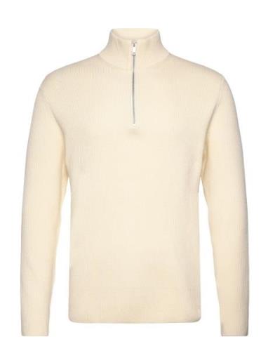 Half Zip Rib Knit Tops Knitwear Half Zip Jumpers Cream Lindbergh