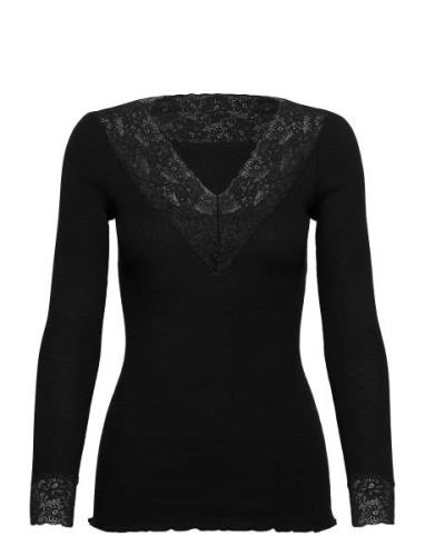 Organic T-Shirt W/ Lace Tops T-shirts & Tops Long-sleeved Black Rosemu...