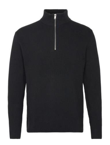 Half Zip Rib Knit Tops Knitwear Half Zip Jumpers Black Lindbergh