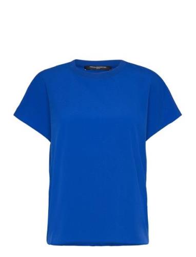 Crepe Light Crew Neck Top Tops T-shirts & Tops Short-sleeved Blue Fren...