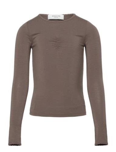 Viscose Long Sleeve Tee Tops T-shirts Long-sleeved T-shirts Brown Rose...