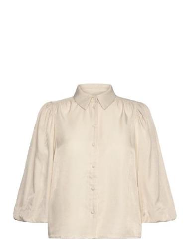 Mssherina 3/4 Sleeve Shirt Tops Shirts Short-sleeved Cream Minus