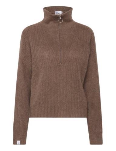 Florie Brushed Zip Knit Tops Knitwear Jumpers Brown Once Untold