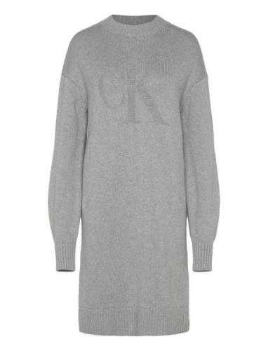 Ck Intarsia Loose Sweater Dress Kort Kjole Grey Calvin Klein Jeans