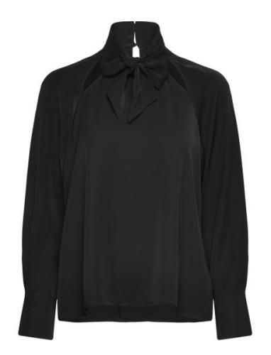 Carmen Crepe Tie Blouse Tops Blouses Long-sleeved Black French Connect...