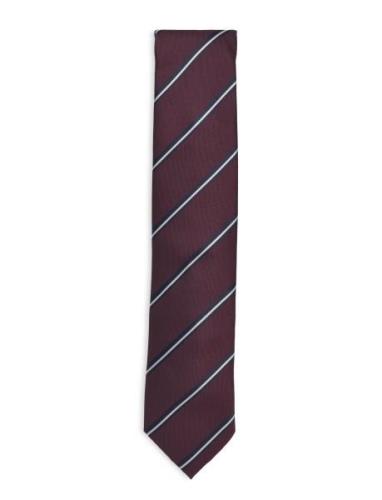 Polyester Tie With Stripe 7 Cm Slips Burgundy Lindbergh Black