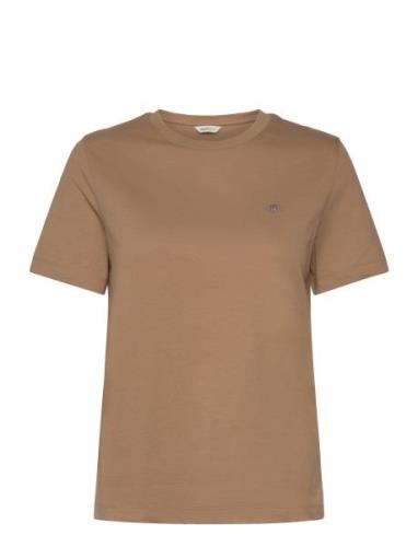 Reg Shield Ss T-Shirt Tops T-shirts & Tops Short-sleeved Brown GANT