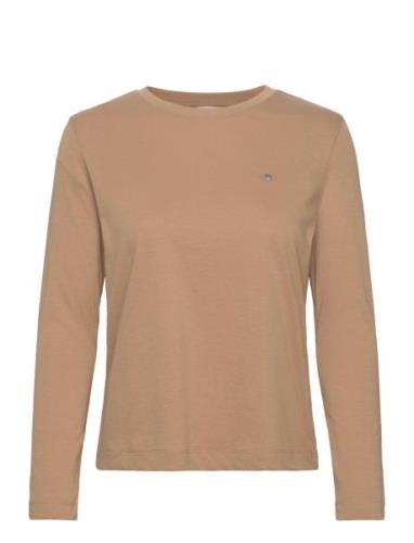 Reg Shield Ls T-Shirt Tops T-shirts & Tops Long-sleeved Beige GANT