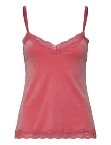 Cami Velours Scallop Lace Tops T-shirts & Tops Sleeveless Red Hunkemöl...