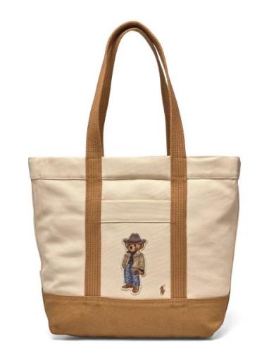 Polo Bear Canvas Medium Tote Bags Totes Beige Polo Ralph Lauren