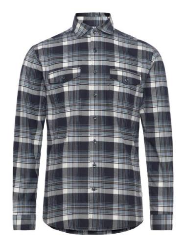 Checked Brushed Shirt L/S Tops Shirts Casual Navy Lindbergh